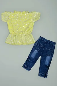 Nazrana Girls Denim Casual T-Shirt and Jeans Set-thumb1
