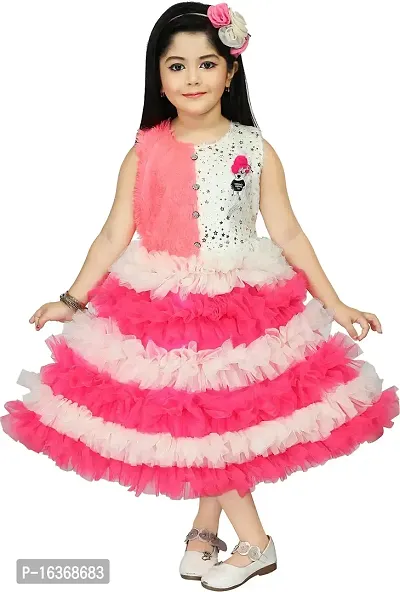 Nazrana Girls Cotton Blend A-Line Midi Dress (Pink, 12-18 Months)