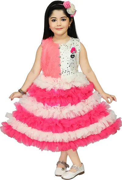 Nazrana Girls Blend A-Line Midi Dress (Pink, 12-18 Months)