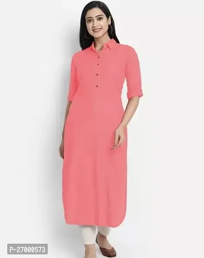 Stunning Pink Solid Rayon Pathani Kurta For Women