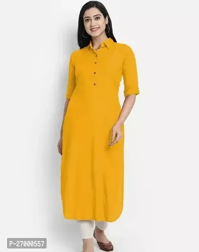 Stunning Yellow Solid Rayon Pathani Kurta For Women