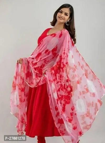 Stunning Red Solid Chiffon Kurta with Pant And Dupatta Set For Women-thumb0