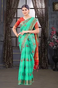 Classy Chanderi Cotton Green Saree with Blouse piece For Women-thumb2