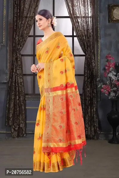 Classy Chanderi Cotton Yellow Saree with Blouse piece For Women-thumb2