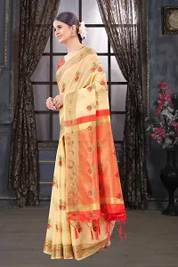 Classy Chanderi Cotton Cream Saree with Blouse piece For Women-thumb1