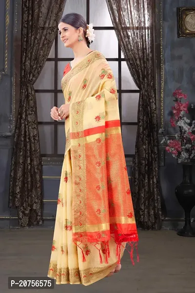 Classy Chanderi Cotton Cream Saree with Blouse piece For Women-thumb2