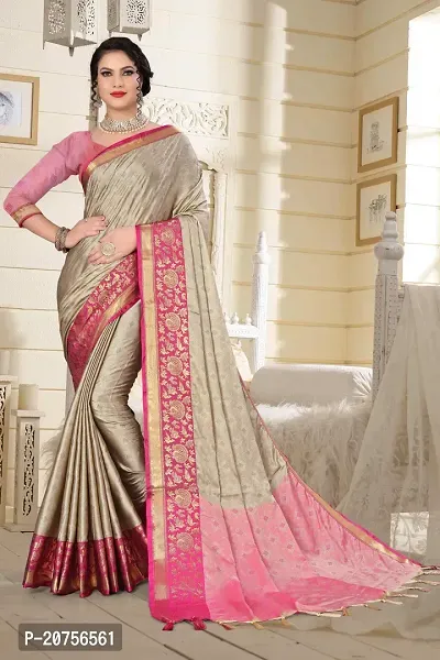 Classy Cotton Silk Beige Saree with Blouse piece For Women-thumb0
