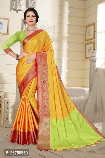 Classy Cotton Silk Yellow Saree with Blouse piece For Women-thumb0