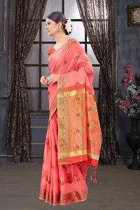 Classy Chanderi Cotton Pink Saree with Blouse piece For Women-thumb1