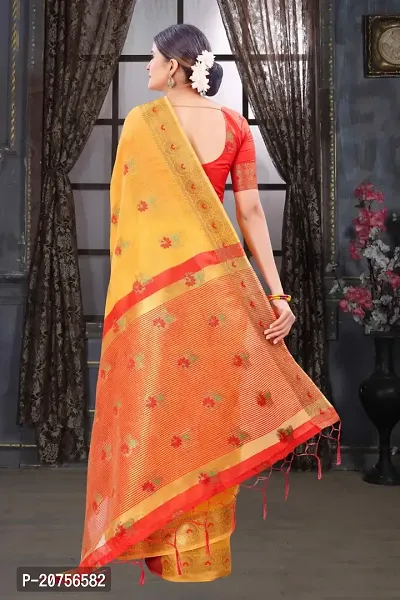 Classy Chanderi Cotton Yellow Saree with Blouse piece For Women-thumb4