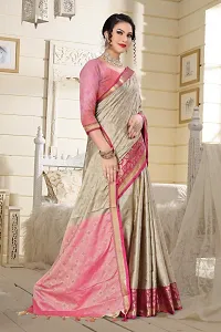 Classy Cotton Silk Beige Saree with Blouse piece For Women-thumb3