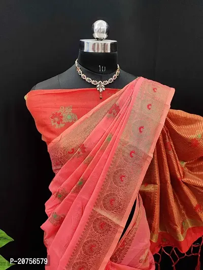 Classy Chanderi Cotton Pink Saree with Blouse piece For Women-thumb5