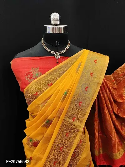 Classy Chanderi Cotton Yellow Saree with Blouse piece For Women-thumb5