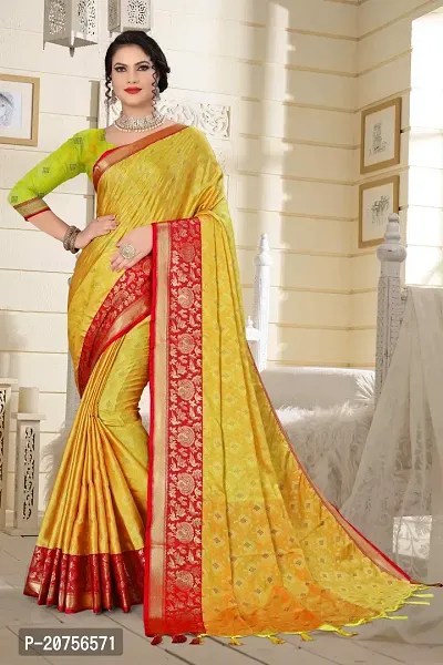Classy Cotton Silk Yellow Saree with Blouse piece For Women-thumb0