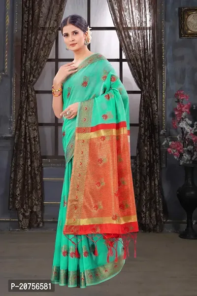 Classy Chanderi Cotton Green Saree with Blouse piece For Women-thumb2