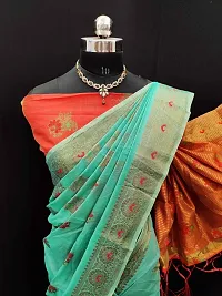 Classy Chanderi Cotton Green Saree with Blouse piece For Women-thumb4