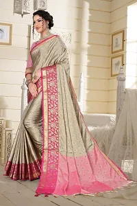 Classy Cotton Silk Beige Saree with Blouse piece For Women-thumb2