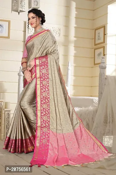 Classy Cotton Silk Beige Saree with Blouse piece For Women-thumb3