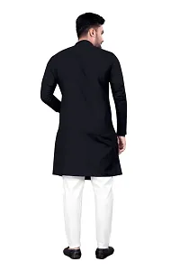 Men Cotton Blend Kurta Pyjama Set (Black)-thumb4