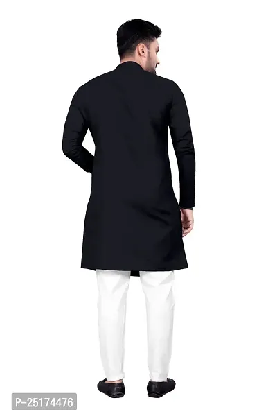 Men Cotton Blend Kurta Pyjama Set (Black)-thumb5