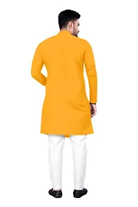 Men Cotton Blend Kurta Pyjama Set (Yellow)-thumb4