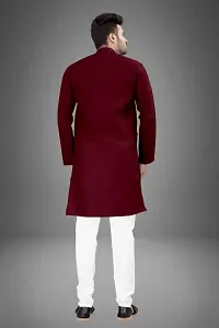 Men Cotton Blend Kurta Pyjama Set (Maroon)-thumb1