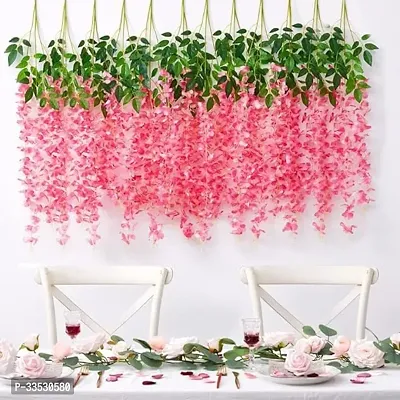 Artificial Pink Wisteria Vine Ratta Fake Wisteria Hanging Garland Decor Combo Pack Of 6, Pink