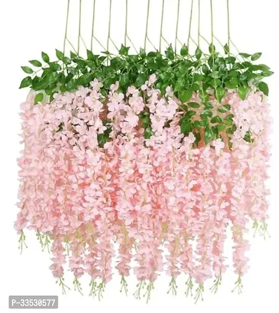 Artificial Baby Pink Wisteria Vine Ratta Fake Wisteria Hanging Garland Decor Combo Pack Of 6, Baby Pink-thumb0