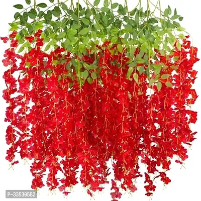 Artificial Red Wisteria Vine Ratta Fake Wisteria Hanging Garland Decor Combo Pack Of 6, Red