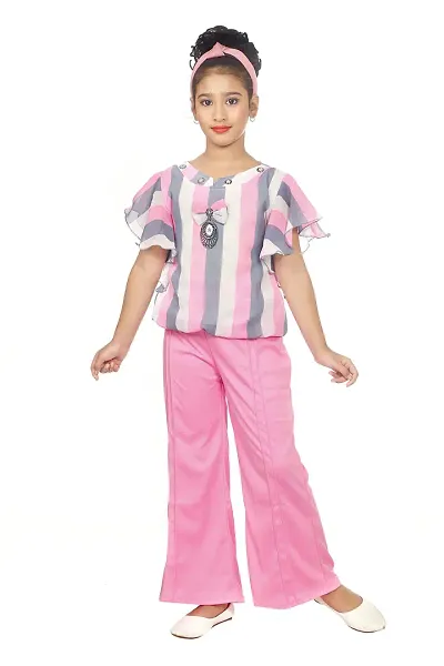 KIDDRESS Georgette Chiffon Cotton Blend Girls Clothing Sets Pack of 1