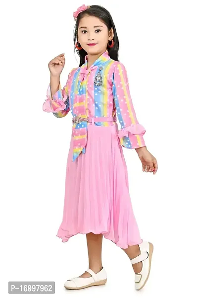 Pink Cotton Georgette Dress For Girls-thumb0
