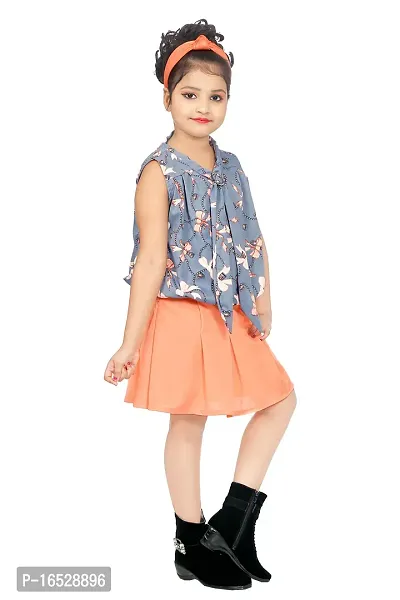 Girls Midi/Knee Length Casual Dress (Orange)-thumb2