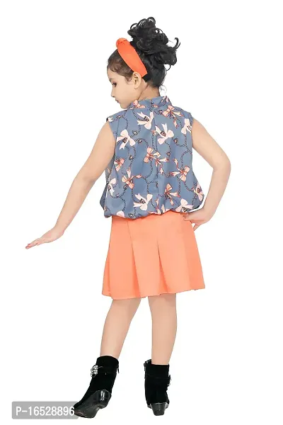 Girls Midi/Knee Length Casual Dress (Orange)-thumb3