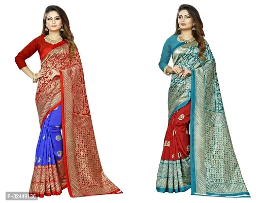 Stylish Multicoloured Polycotton Printed Sarees For Women Pack Of 2-thumb0