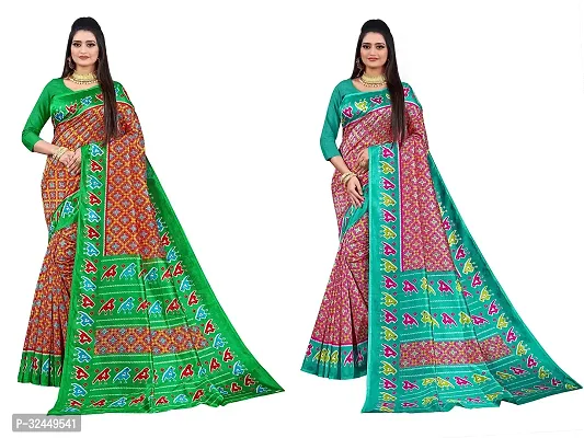 Stylish Multicoloured Polycotton Printed Sarees For Women Pack Of 2-thumb0