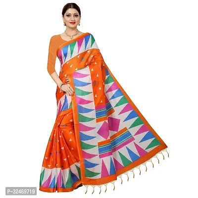 Elegant Orange Polycotton Printed Saree Without Blouse Piece For Women-thumb0