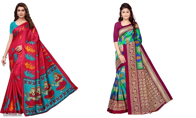 Stylish Multicoloured Polycotton Printed Sarees For Women Pack Of 2-thumb0