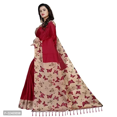 Elegant Red Polycotton Printed Saree Without Blouse Piece For Women-thumb0