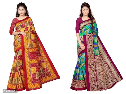 Stylish Multicoloured Polycotton Printed Sarees For Women Pack Of 2-thumb0