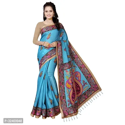 Elegant Turquoise Polycotton Printed Saree Without Blouse Piece For Women-thumb0