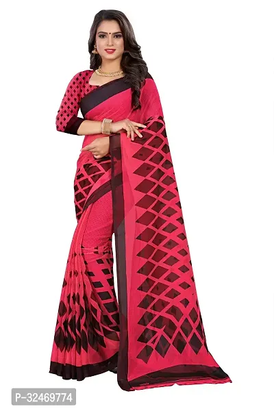 Elegant Pink Polycotton Printed Saree Without Blouse Piece For Women-thumb0