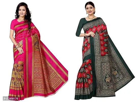 Stylish Multicoloured Polycotton Printed Sarees For Women Pack Of 2-thumb0