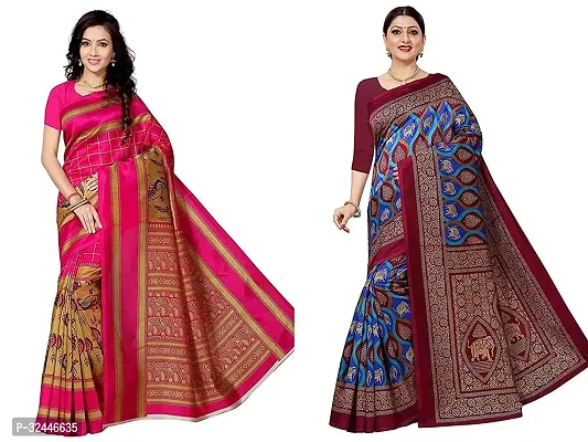 Stylish Multicoloured Polycotton Printed Sarees For Women Pack Of 2-thumb0