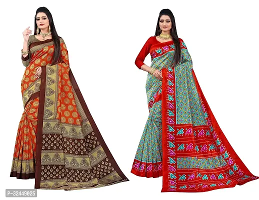 Stylish Multicoloured Polycotton Printed Sarees For Women Pack Of 2-thumb0