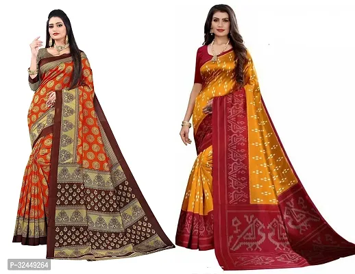 Stylish Multicoloured Polycotton Printed Sarees For Women Pack Of 2-thumb0