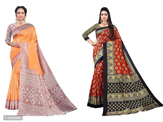 Stylish Multicoloured Polycotton Printed Sarees For Women Pack Of 2-thumb0