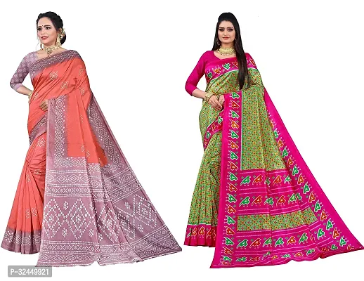 Stylish Multicoloured Polycotton Printed Sarees For Women Pack Of 2-thumb0