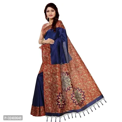 Elegant Navy Blue Polycotton Printed Saree Without Blouse Piece For Women-thumb0