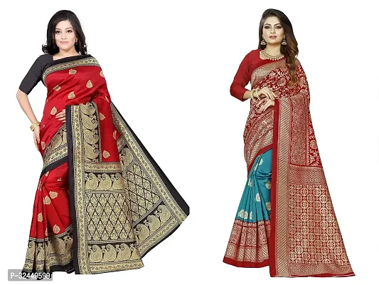 Stylish Multicoloured Polycotton Printed Sarees For Women Pack Of 2-thumb0