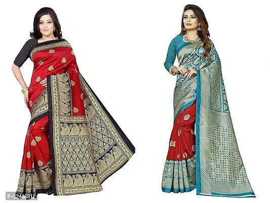 Stylish Red Polycotton Printed Sarees For Women Pack Of 2